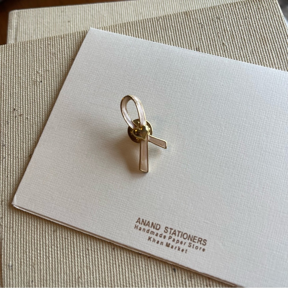 Gold and Pink Enamel Ribbon Pin